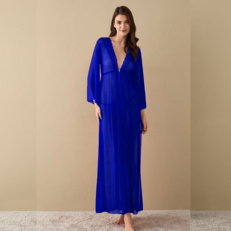 Long Nighty Dress with Textured and V-neck