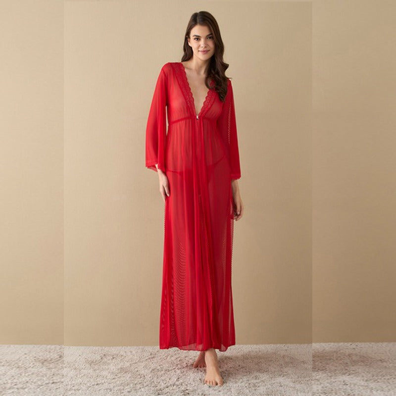 Long Nighty Dress with Textured and V-neck