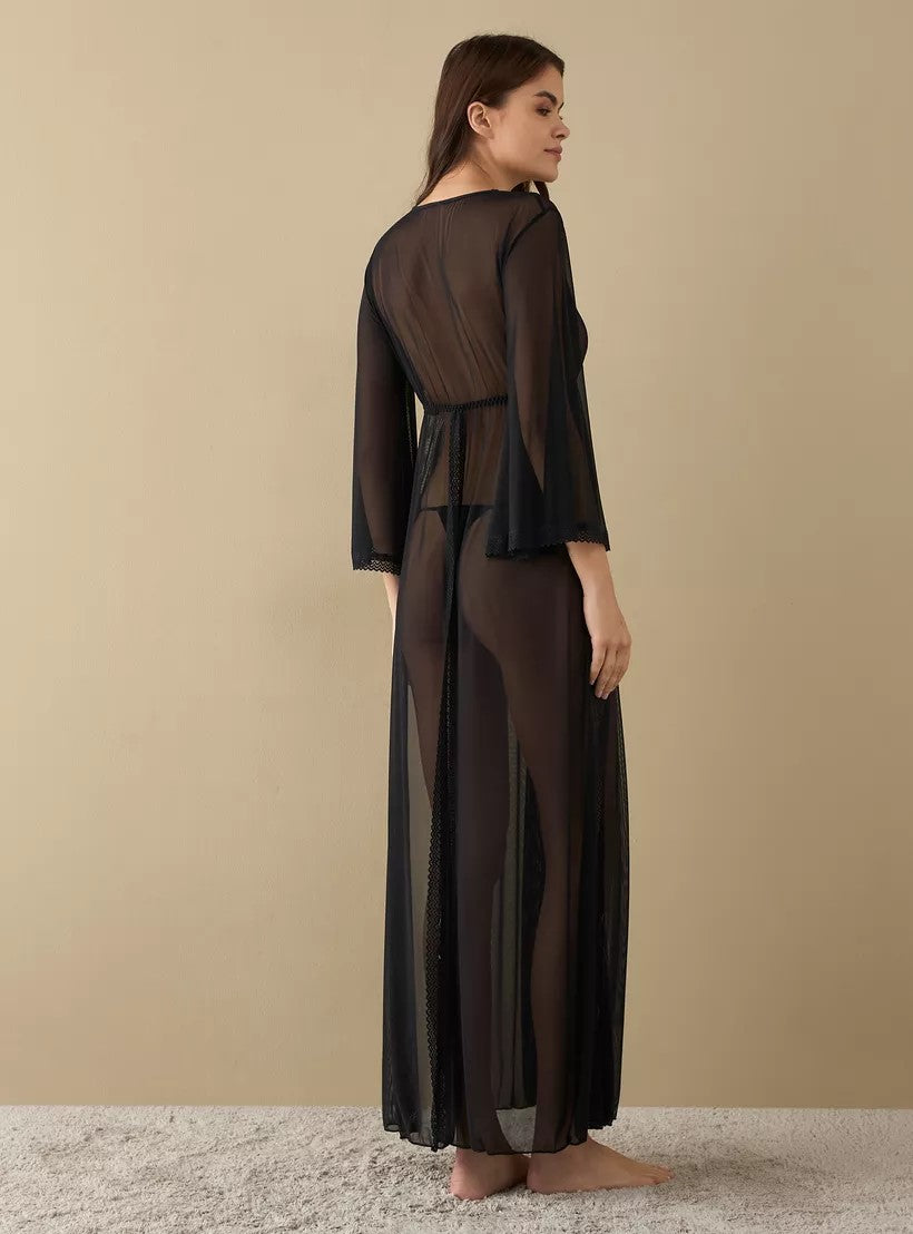 Long Nighty Dress with Textured and V-neck