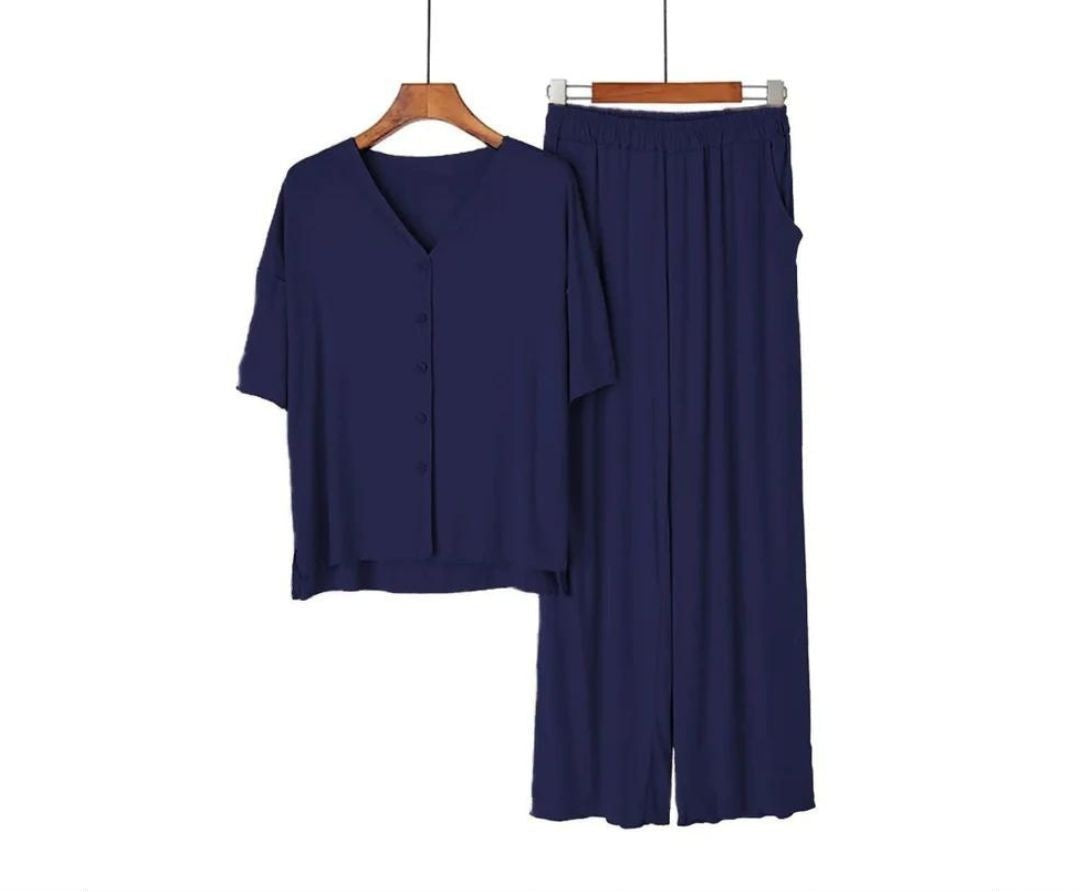 Summer nightwear Quarter Sleeves Buttom Home Wear.