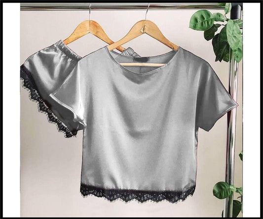 Summer Lace Style Short With Shirt Silk Nighty.